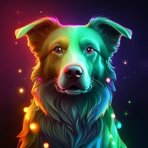 Glowing Glass Border Collie Statue with Cosmic Energy