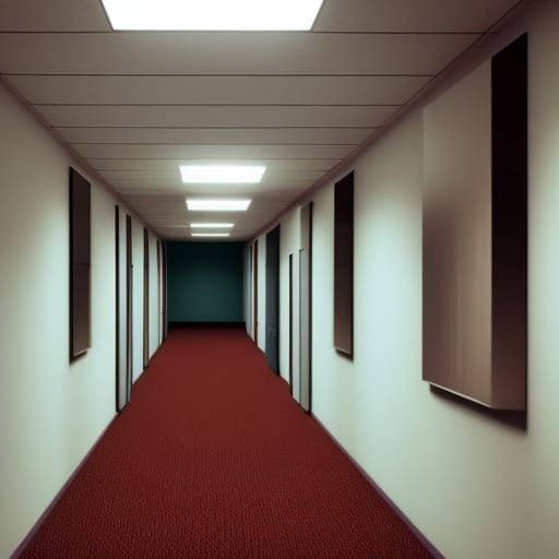 Eerie 90s Office Hallway in Hyperrealistic Style