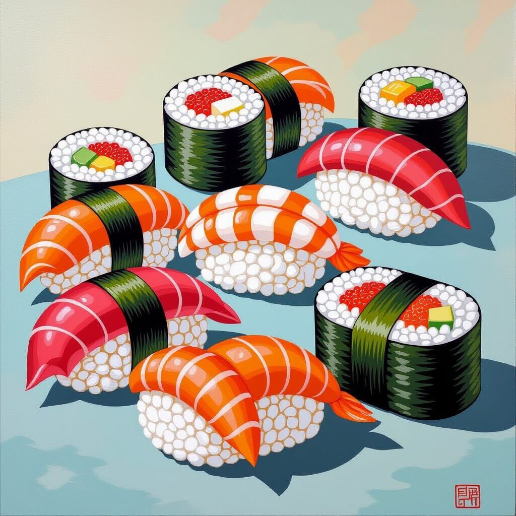 Adorable Sushi in Playful Kawaii Pop Art Style