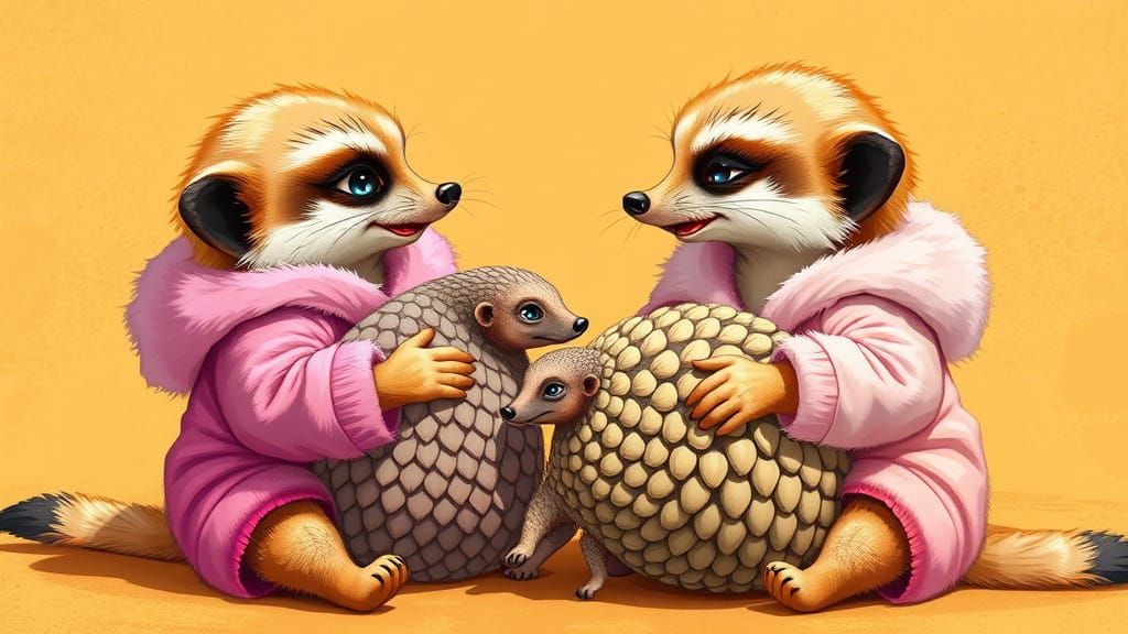 Meerkats in Anime-Style Pillow Fight with Pangolins