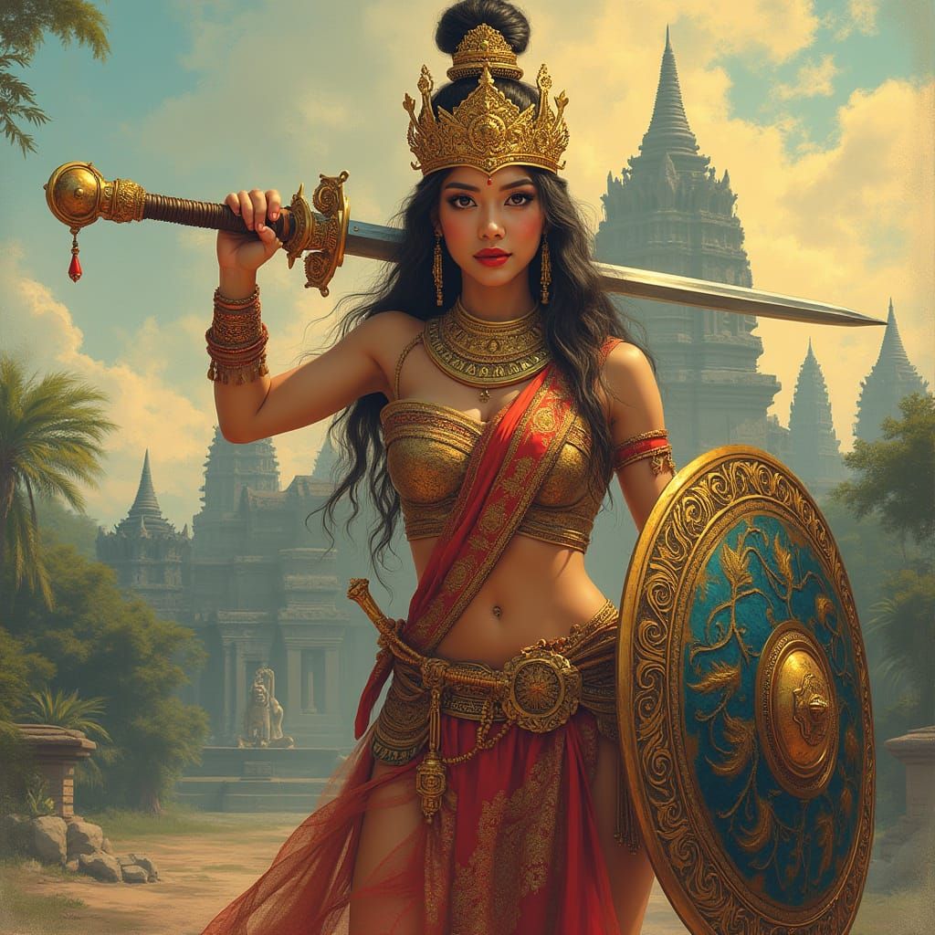 Khmer Warrior Princess in Ancient Angkor Wat