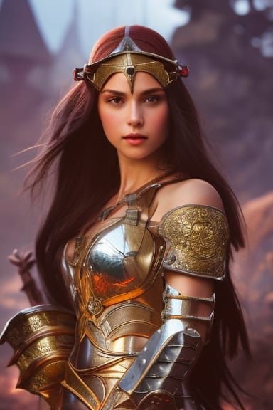 Medieval Girl in Armor Portrait, Hyperdetailed Digital Art