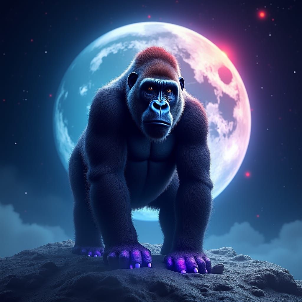 Gorilla on the Moon in a Sci-Fi Matte Painting