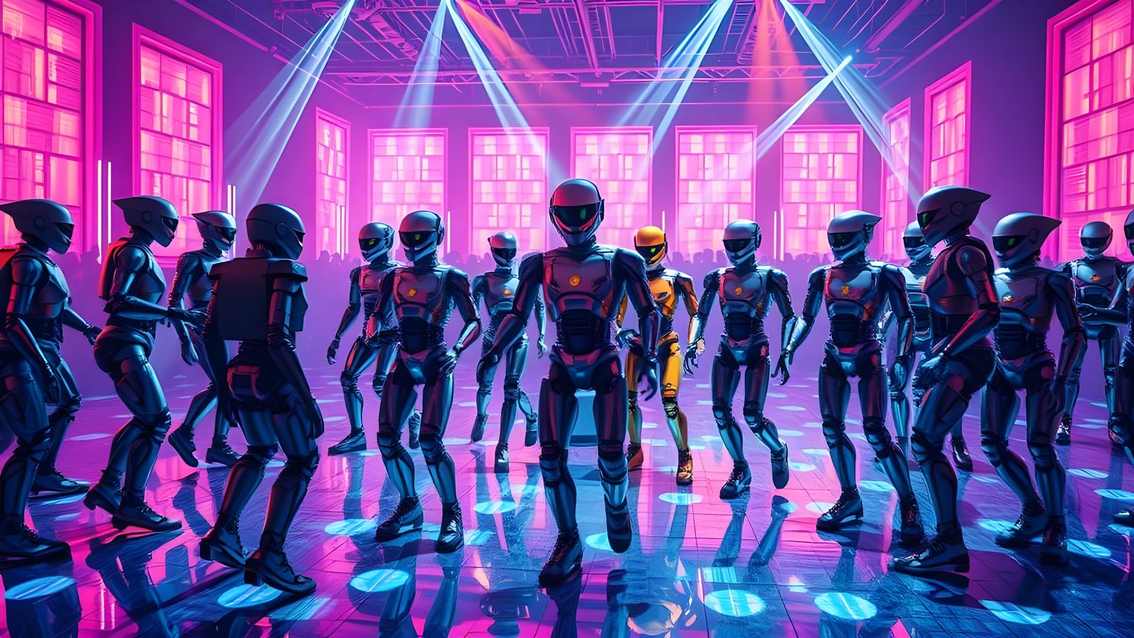 Robots Dancing in a Futuristic Nightclub Scene