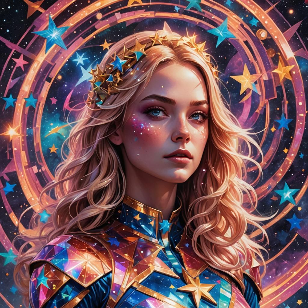 Stargirl Holographic Astral Illustration in Mixed Media