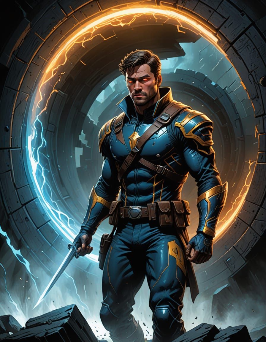 Heroic Ranger Emerges from Portal in Moody Comic Book Art