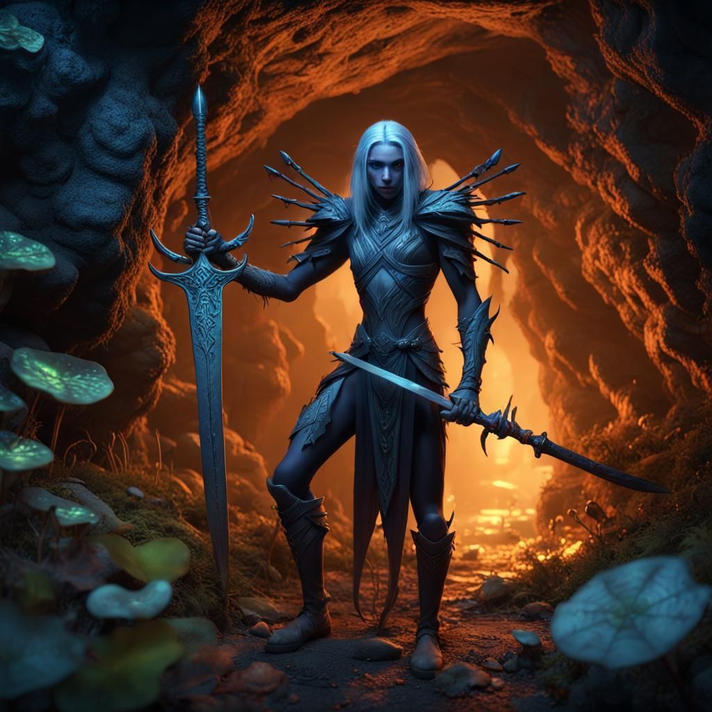 Drow Elf in a tunnel