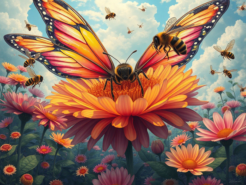 Giant Butterflies and Bees in a Colossal World