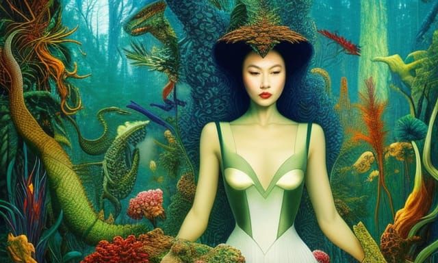 Lizard-Human Hybrid in Mycelium Network, Detailed Art