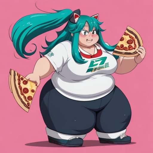 Extremely Overweight Anime Girl Eating Pizza