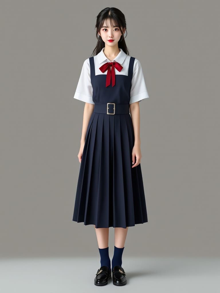 Kaori in School Uniform at Shrine with Cherry Blossoms