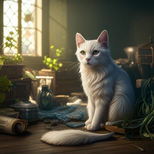 Detailed Matte Painting of a Sleepy Cat