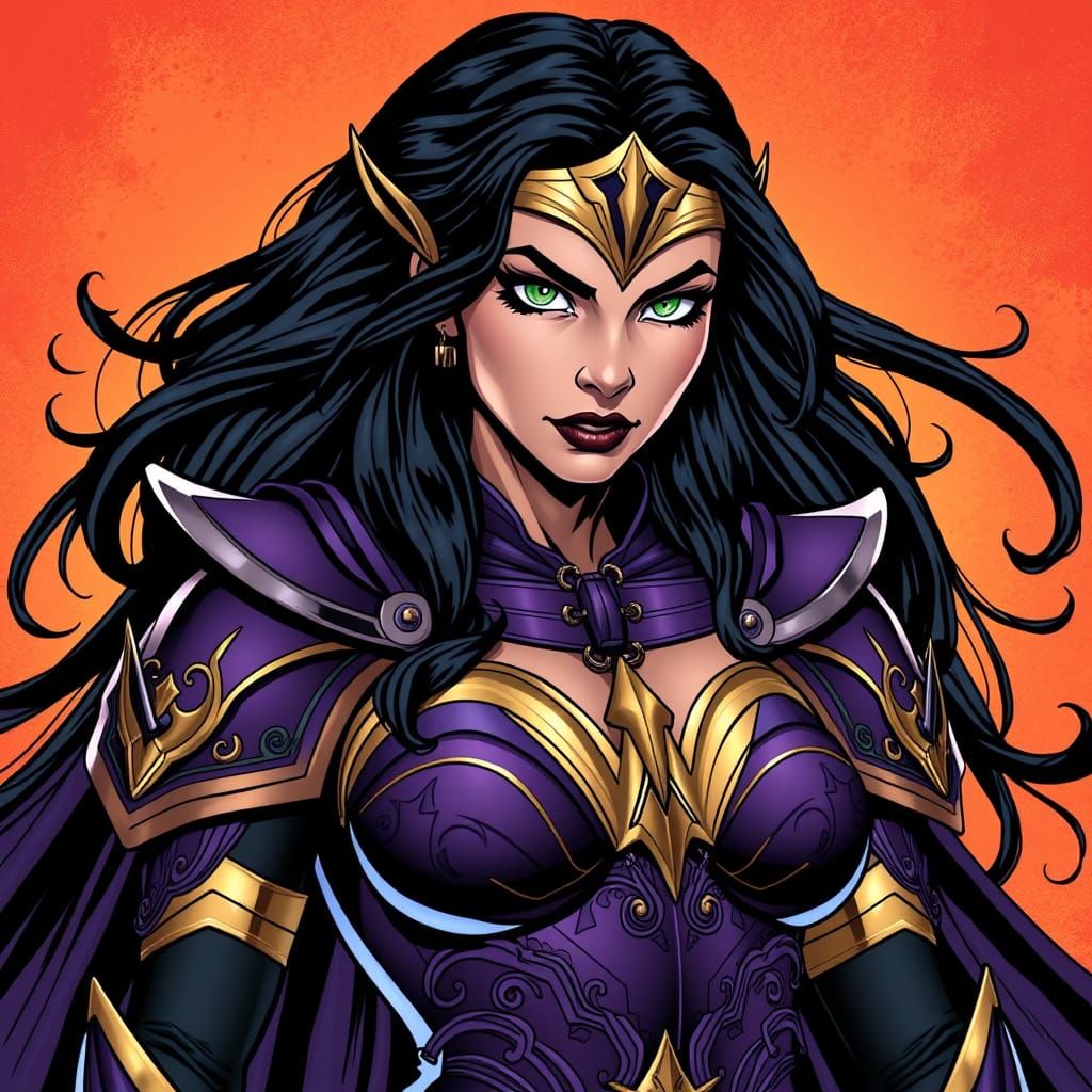 Regal Circe in Dark Purple Wonder Woman Armor