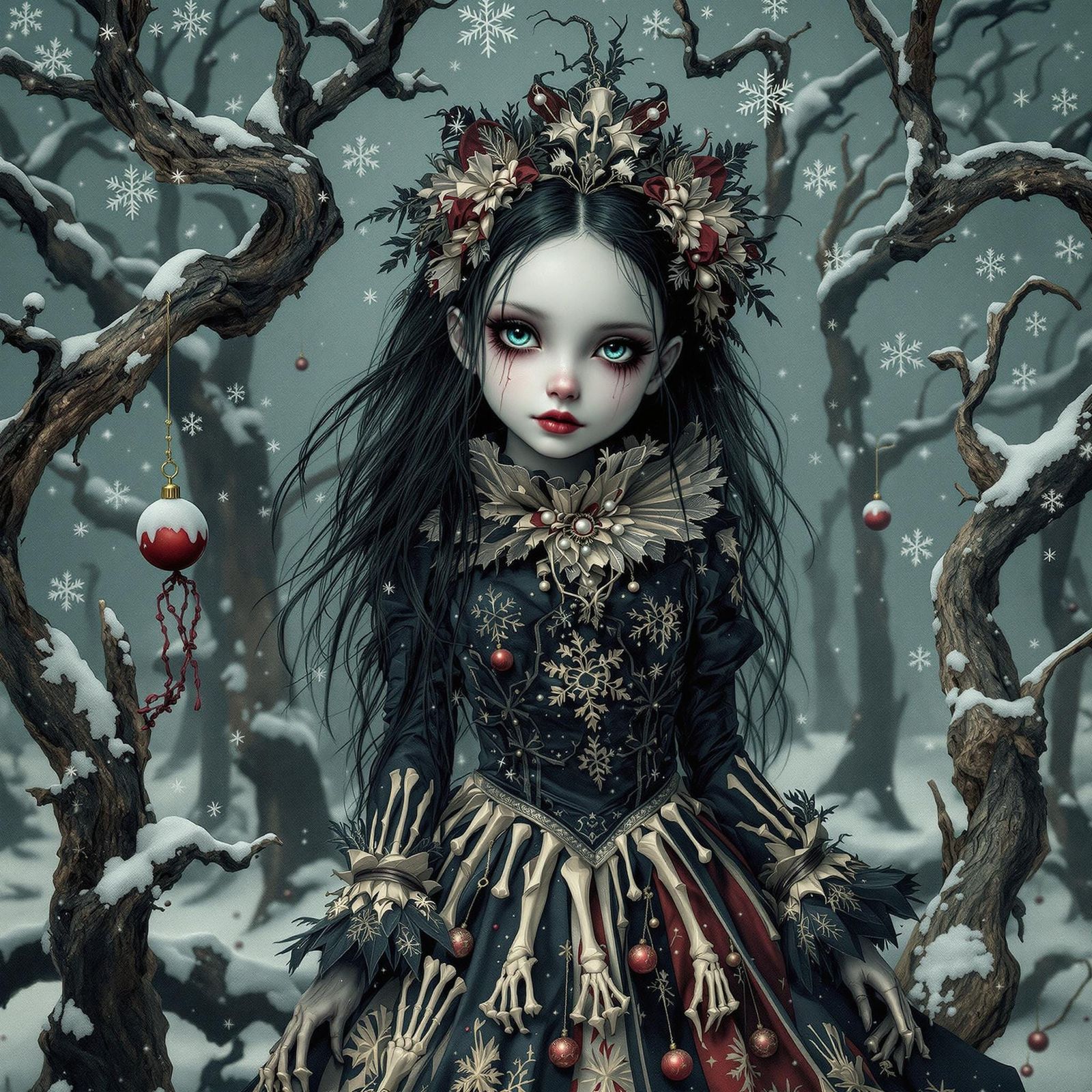 Gothic Christmas Girl in a Haunting Winter Wonderland