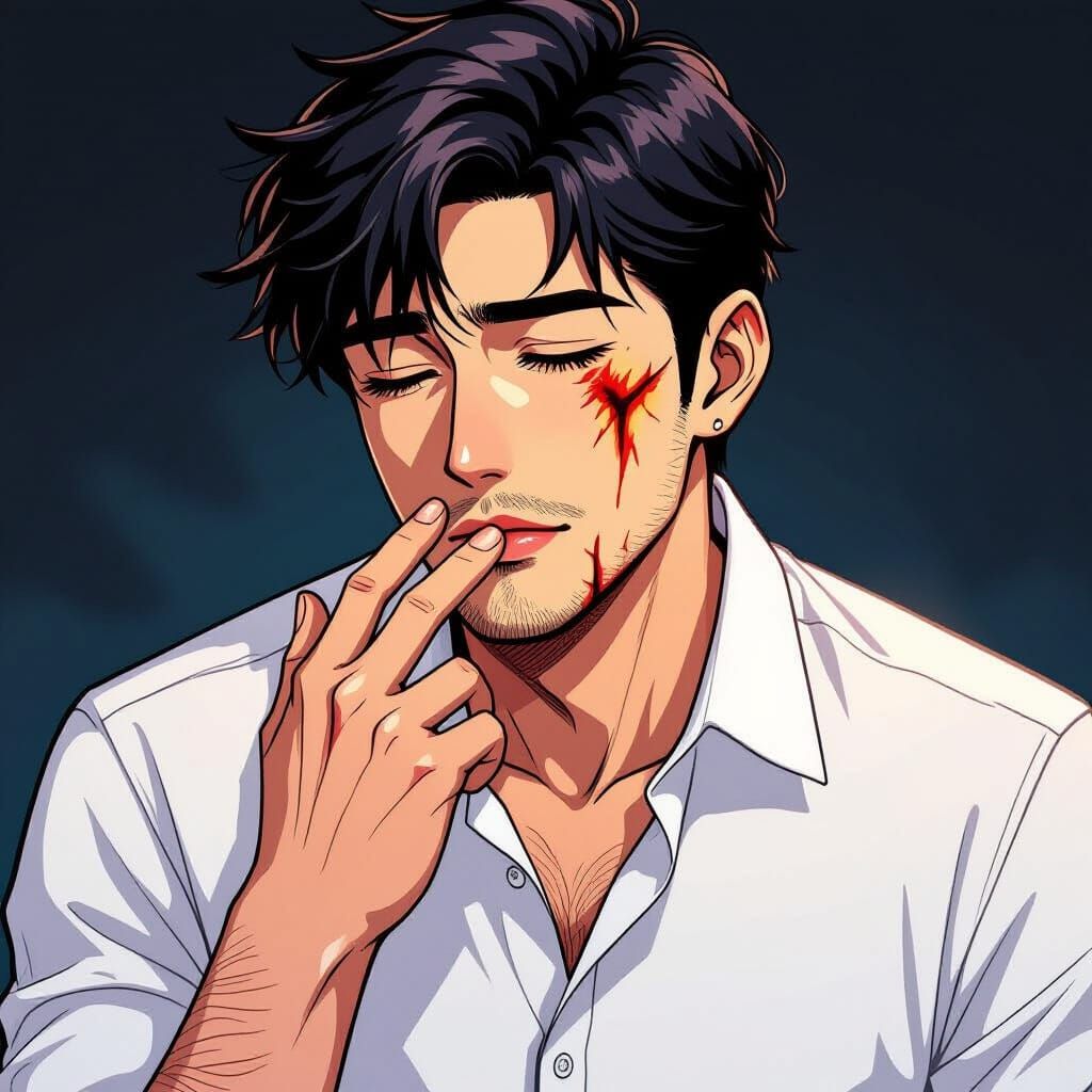 Man Leans Into Touch: Manga-Inspired Cel-Shaded Art