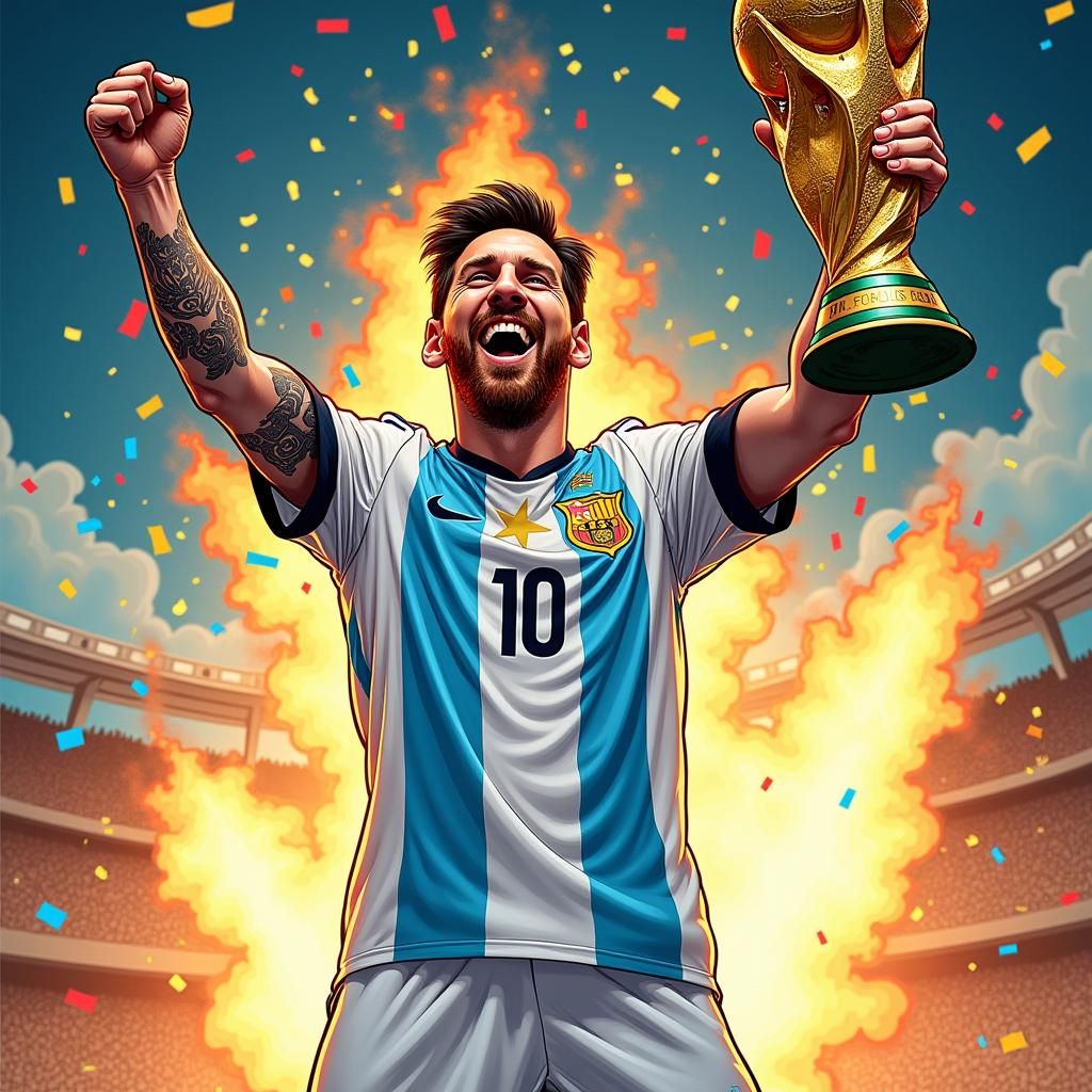 Messi Celebrates World Cup Win: Comic Book Style
