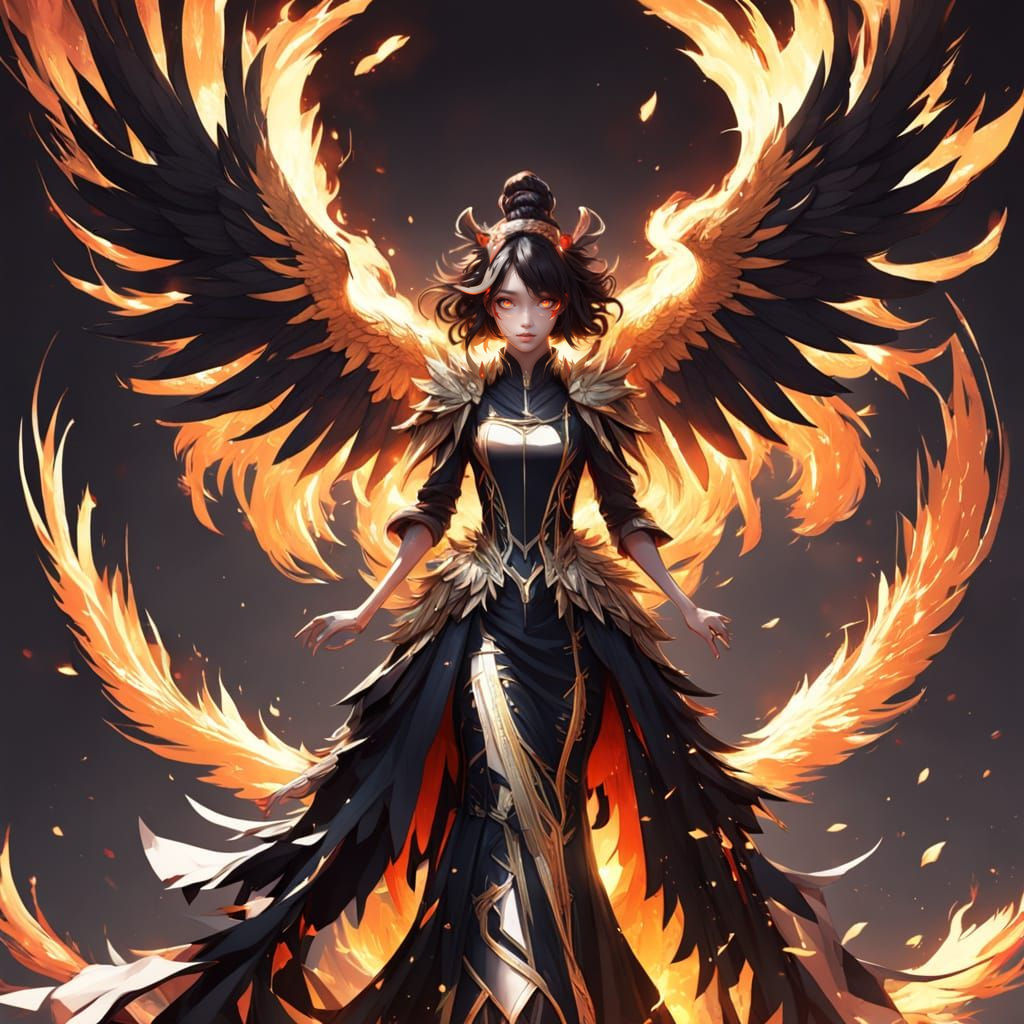 Cyberpunk-Style Phoenix Goddess with Fiery Majesty