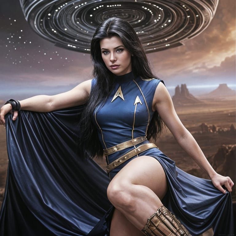 Joi Lansing in Star Trek Uniform on Bridge