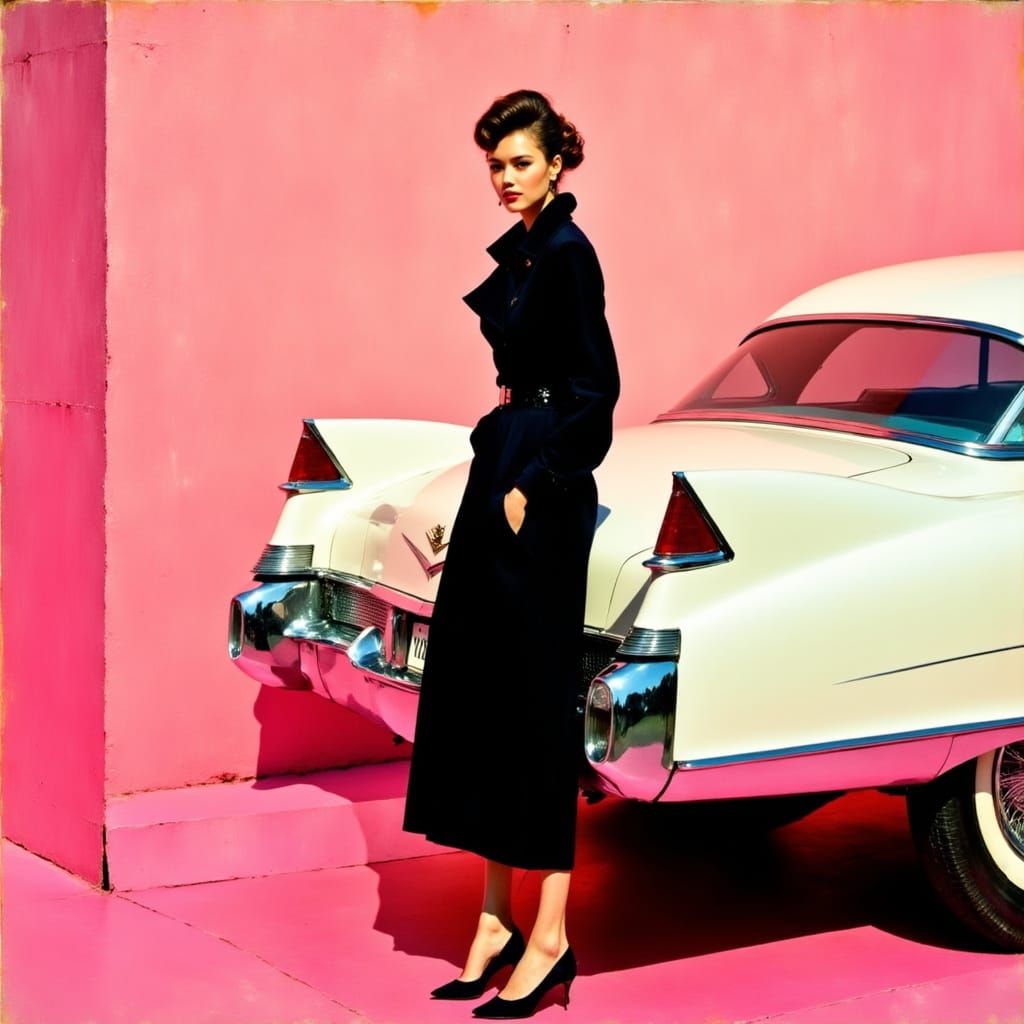 Mid-Century Elegance: A Vintage Cadillac and High Fashion