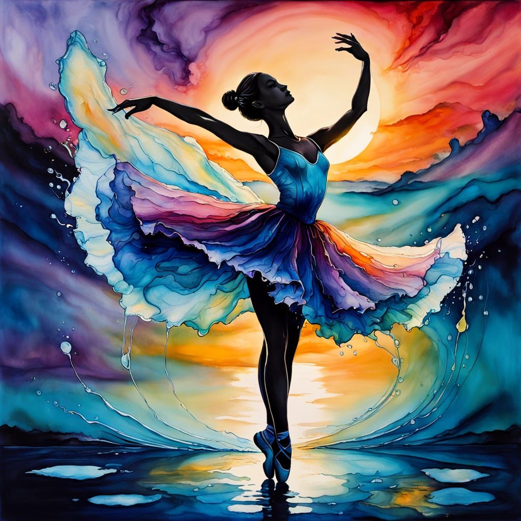 Ethereal Ballet Dancer in Alcohol Ink Style