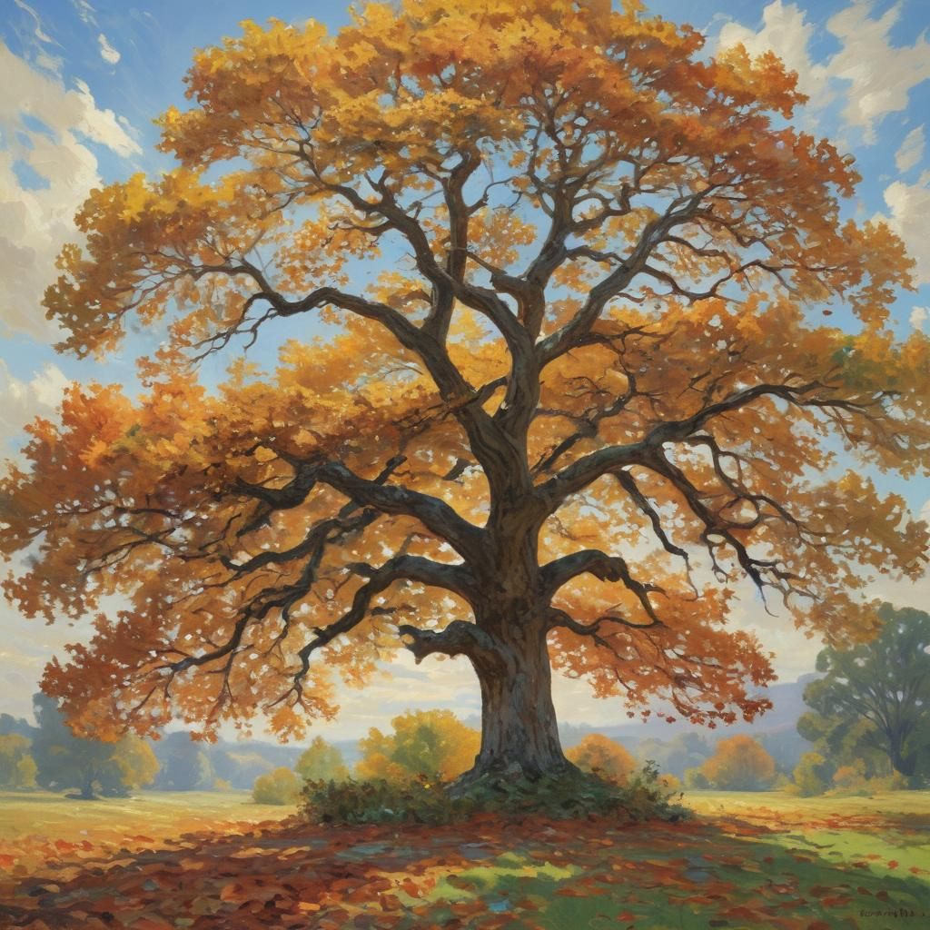 Autumn Oak Tree Impressionist Landscape Painting