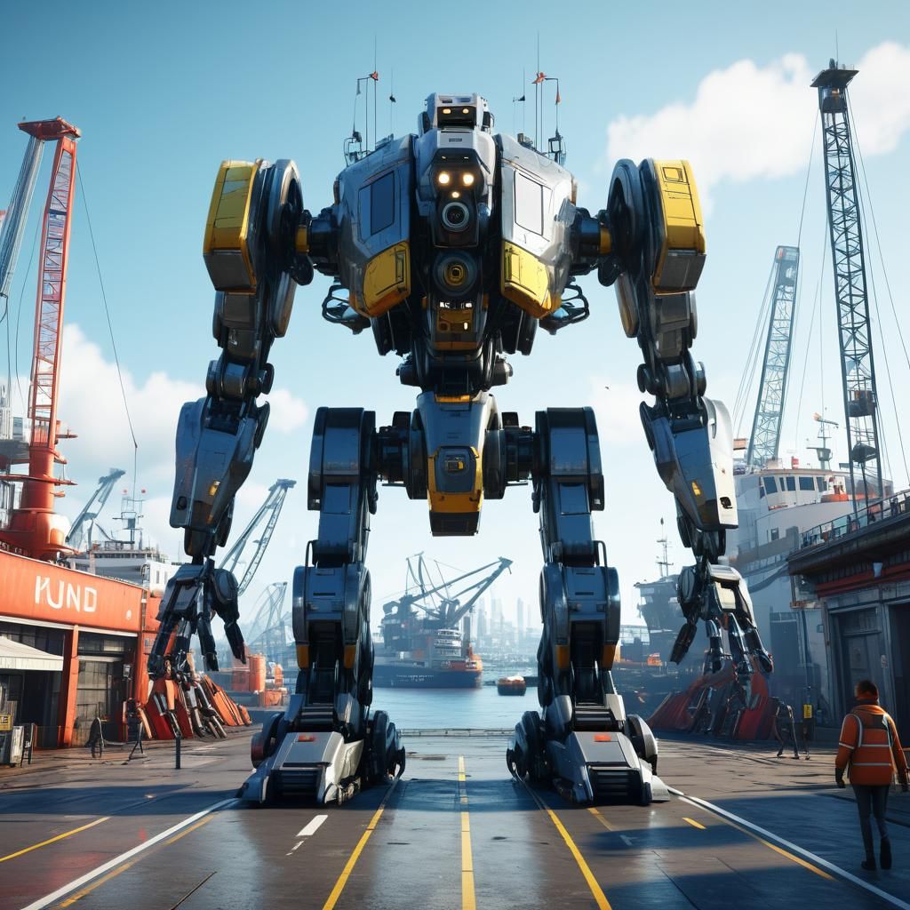 Futuristic Robot Crane Hybrid with Rocket Propellers