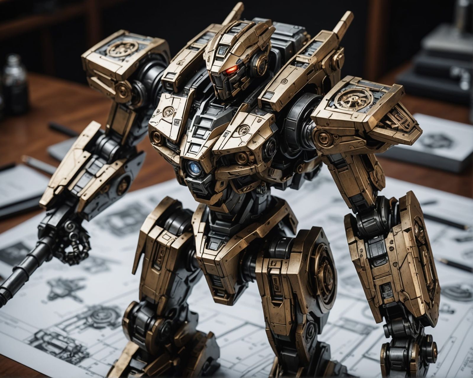 Bronze Mecha Blueprint in Photorealistic Detail