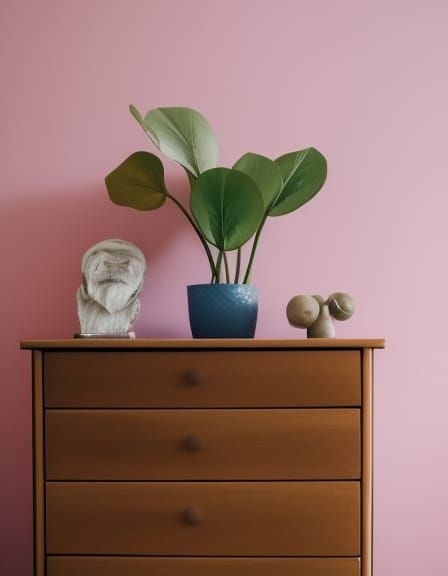 Faded Blue Chest with Eucalyptus Plant Still Life