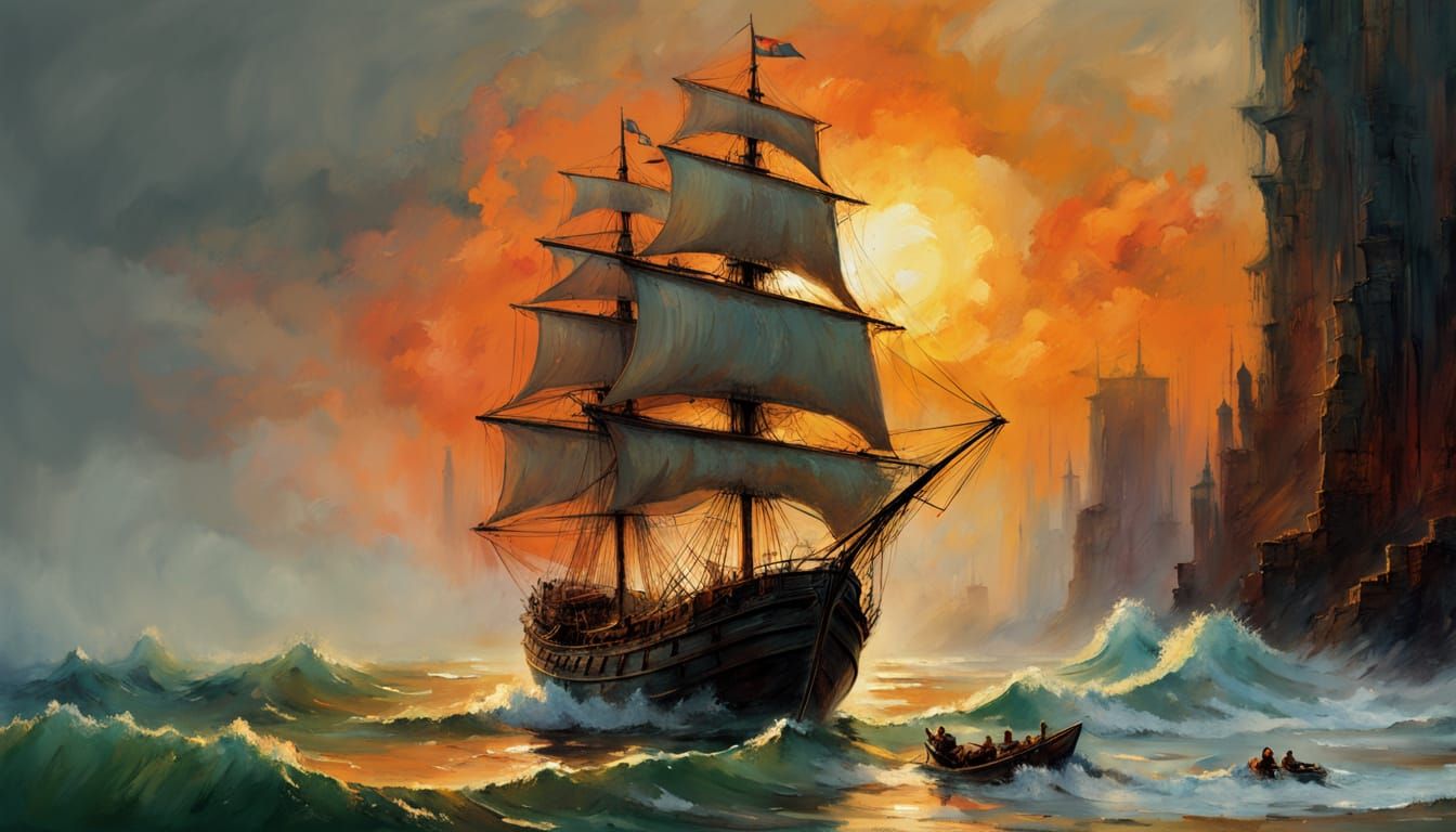 Textured Sun and Shipwreck in Cave Painting