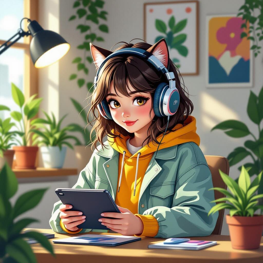 Gen Z Cat Creates Digital Art in Bold Colors