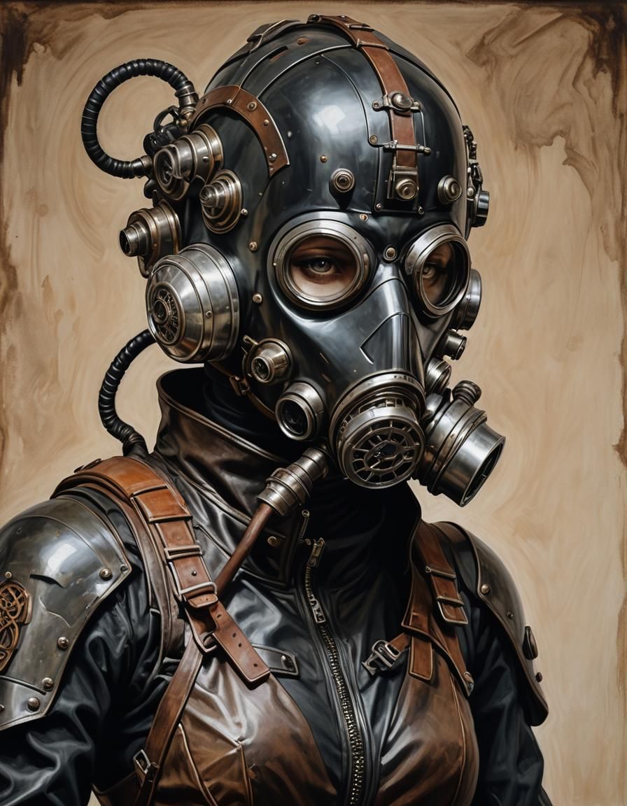 Dieselpunk Cyborg in Leather Outfit Portrait