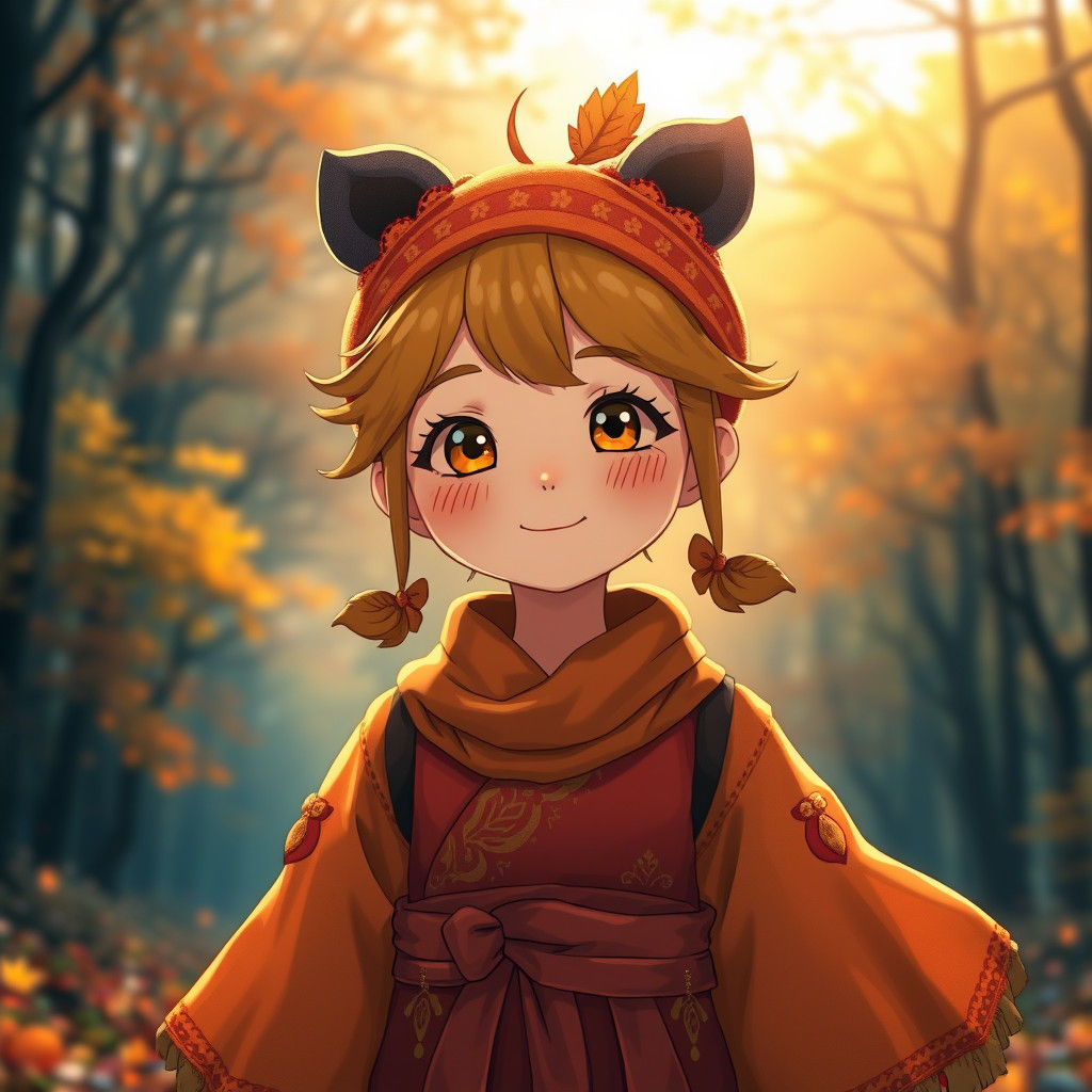 Anime Girl in Autumnal Forest, Miyazaki and Shinkai Inspired