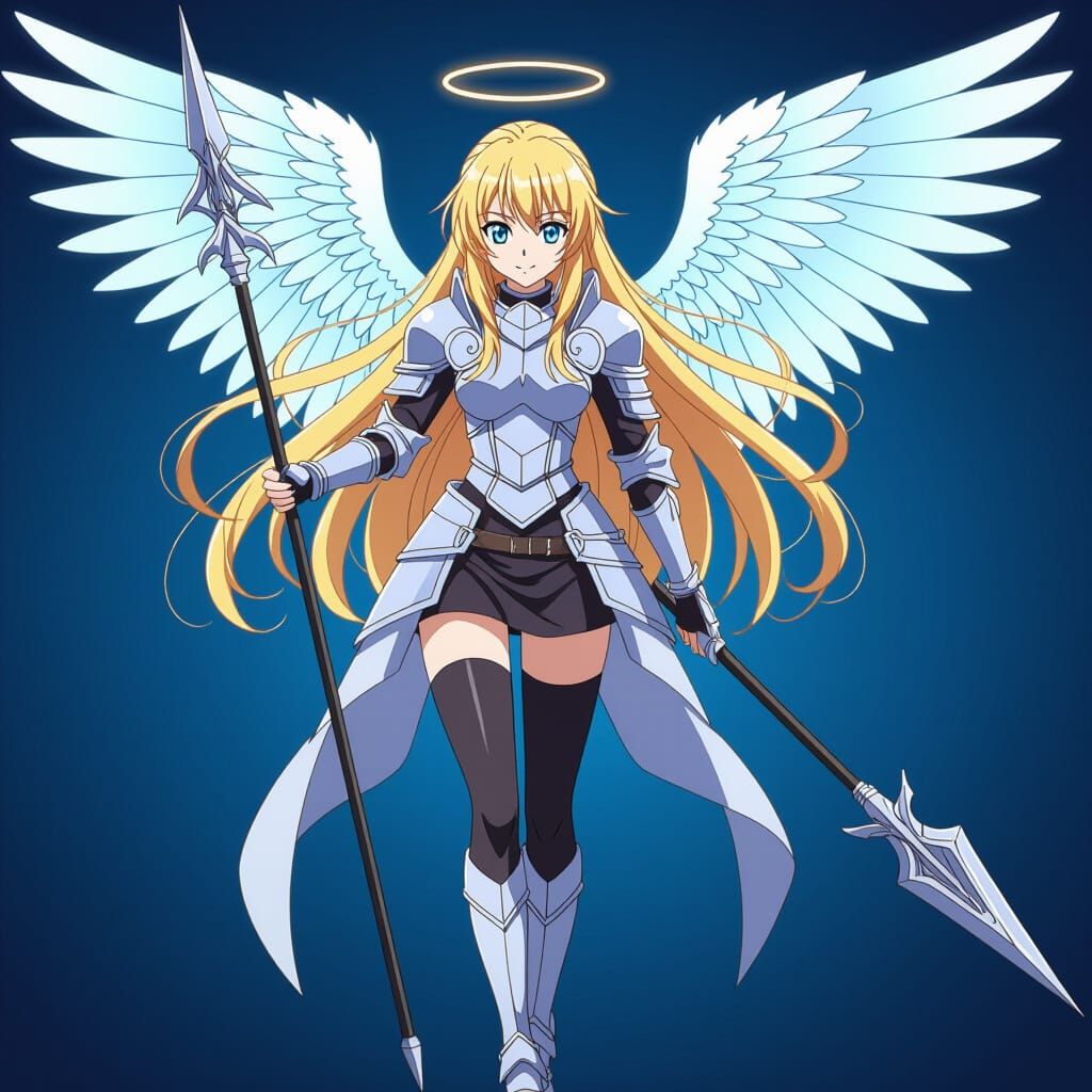 Angel Warrior with Spear in Anime Style