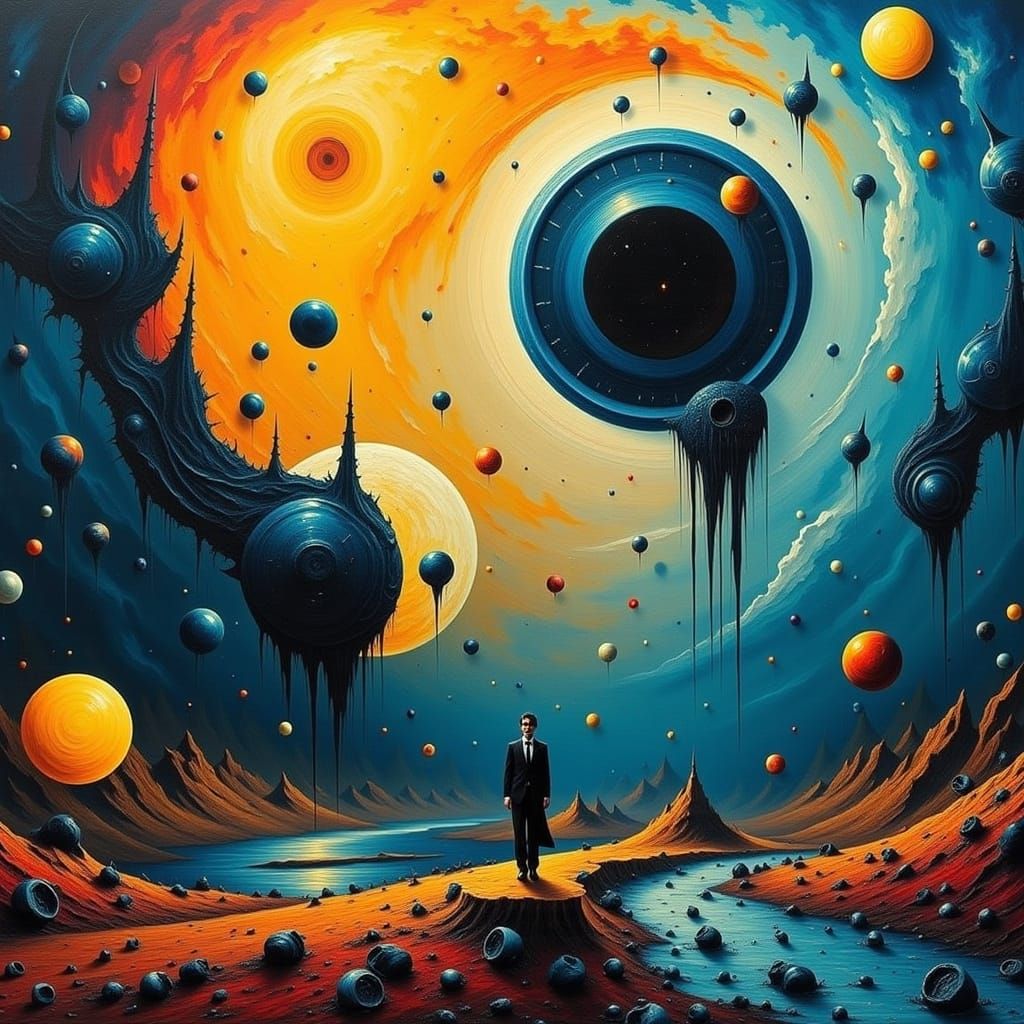 Surreal Heavy Metal Landscape with Blue Flux