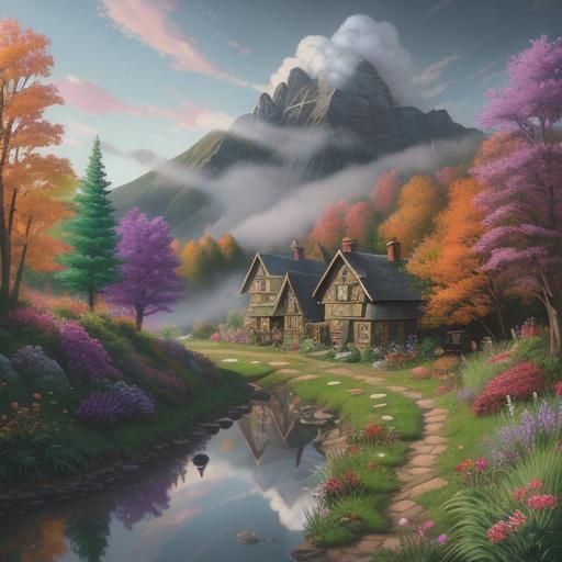 Candy Art Cottage Village with Autumnal Tones