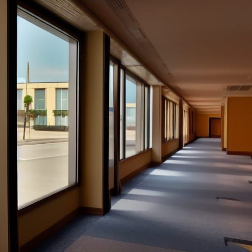 Empty Liminal Hotel View at Night