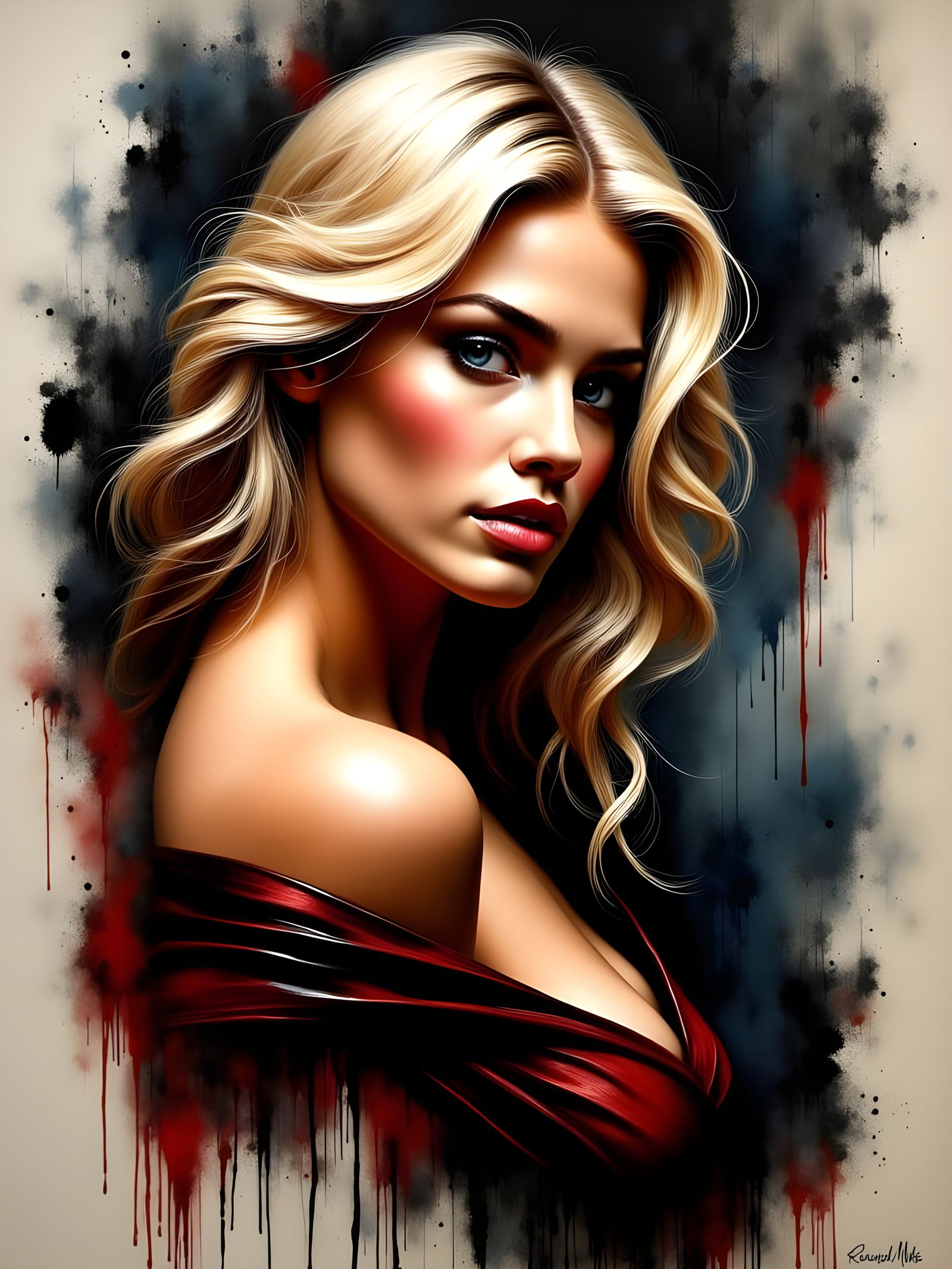 Darkly Beautiful Blond Athlete in Bold Oil Painting