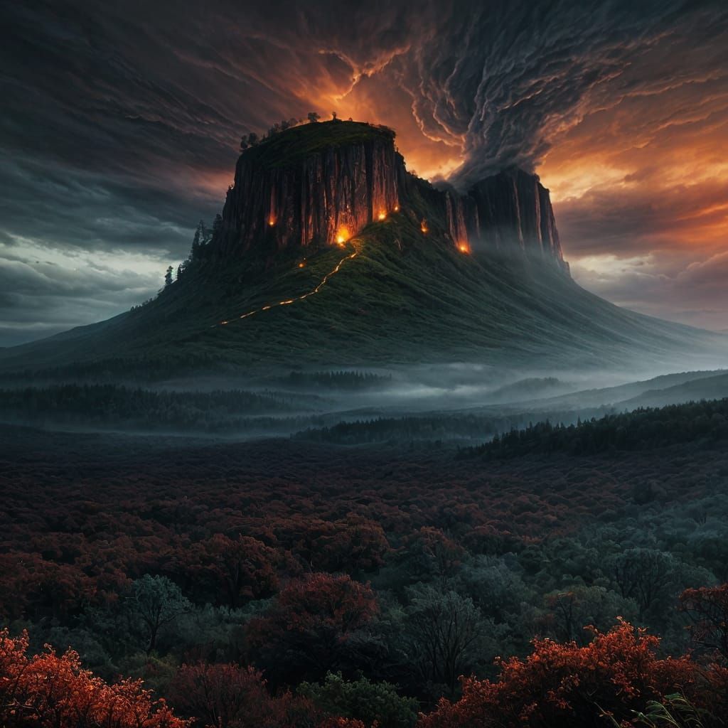 Stormy Twilight Landscape with Rich Plant Life