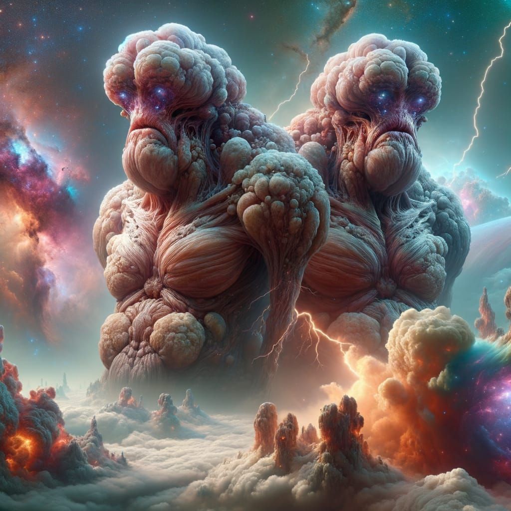 Colossal Gemini Twins in a Cosmic Storm