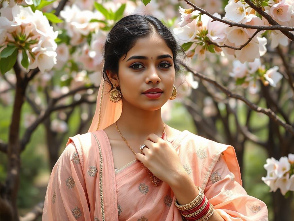 Romantic Portrait of Indian Girl in Rajput Style