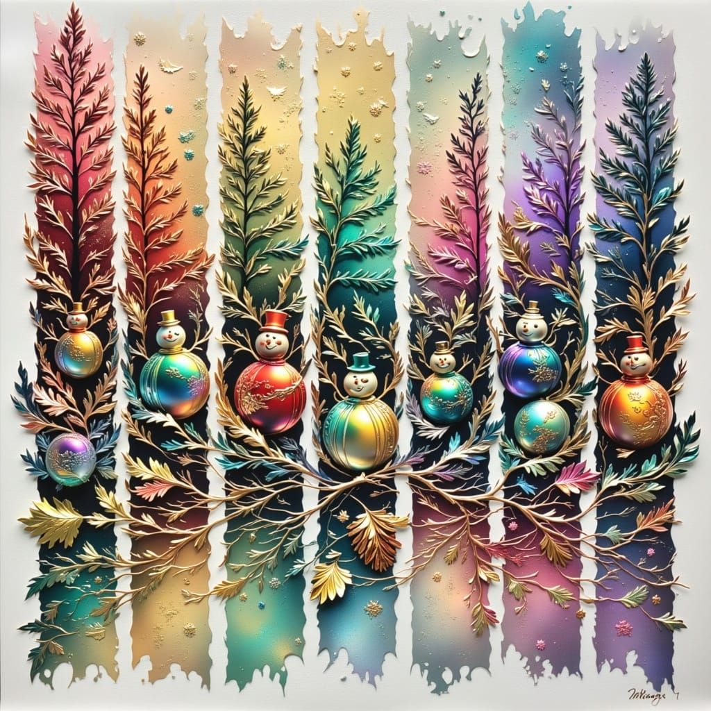 Vibrant Christmas Scenes in Iridescent Watercolor