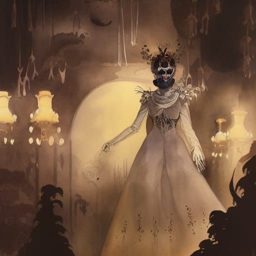 Elegant Lady at Masquerade in Watercolour Style