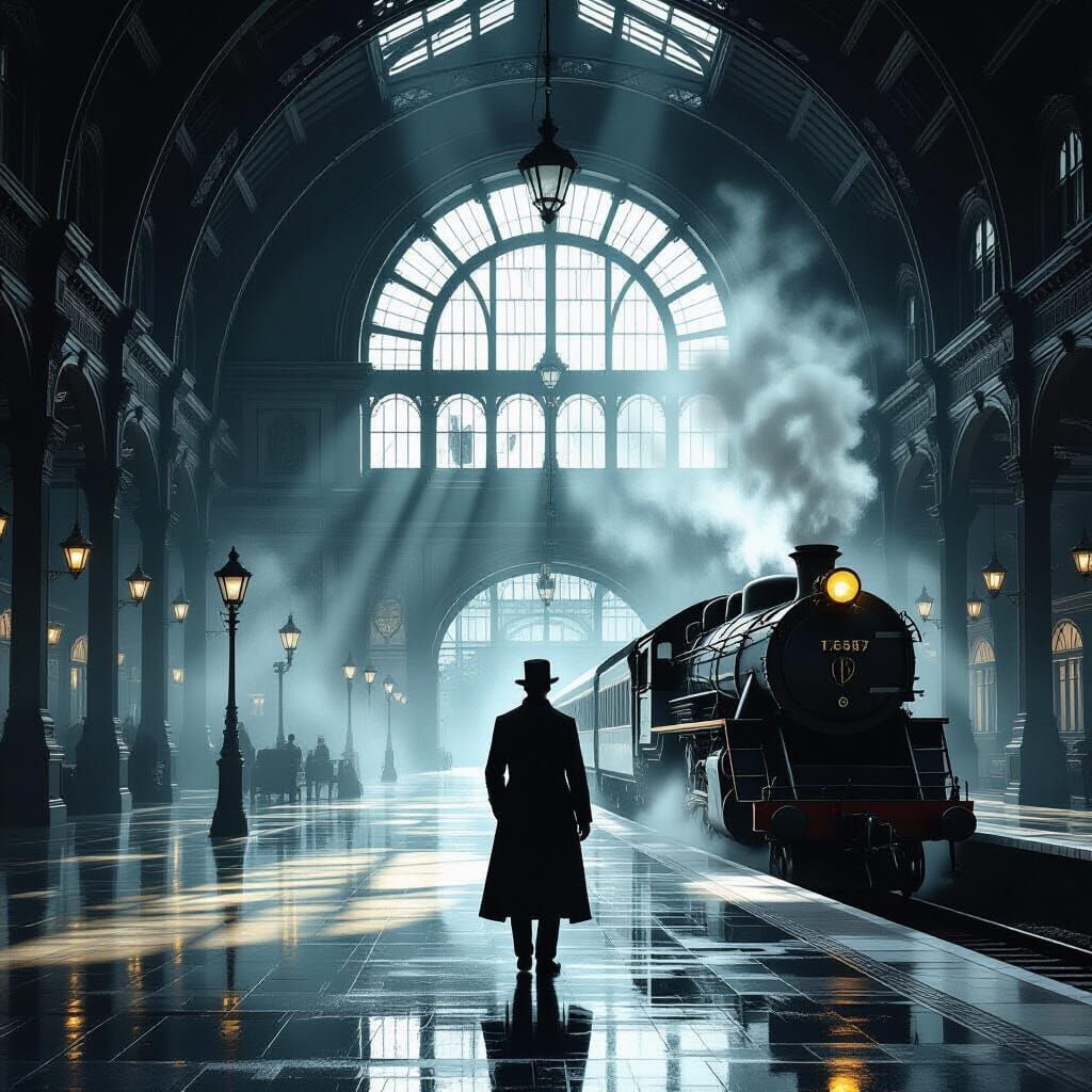 Victorian Man in Decaying Station as Digital Painting