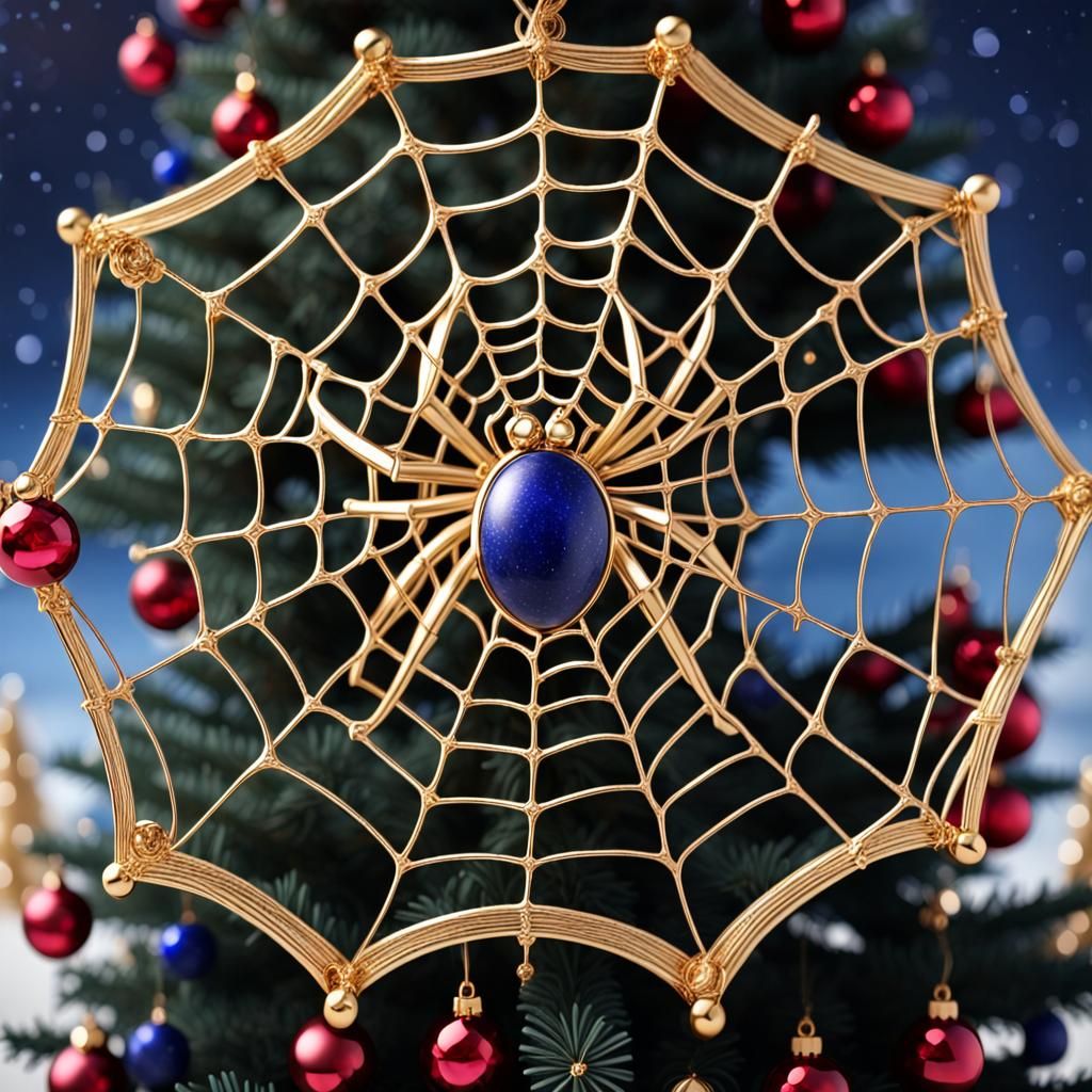 Ornate Jeweled Spiderweb on Christmas Tree, Manga Style