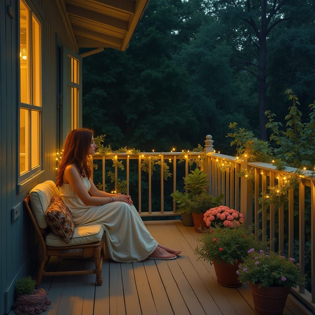 Cozy Balcony at Night in Impressionist Style