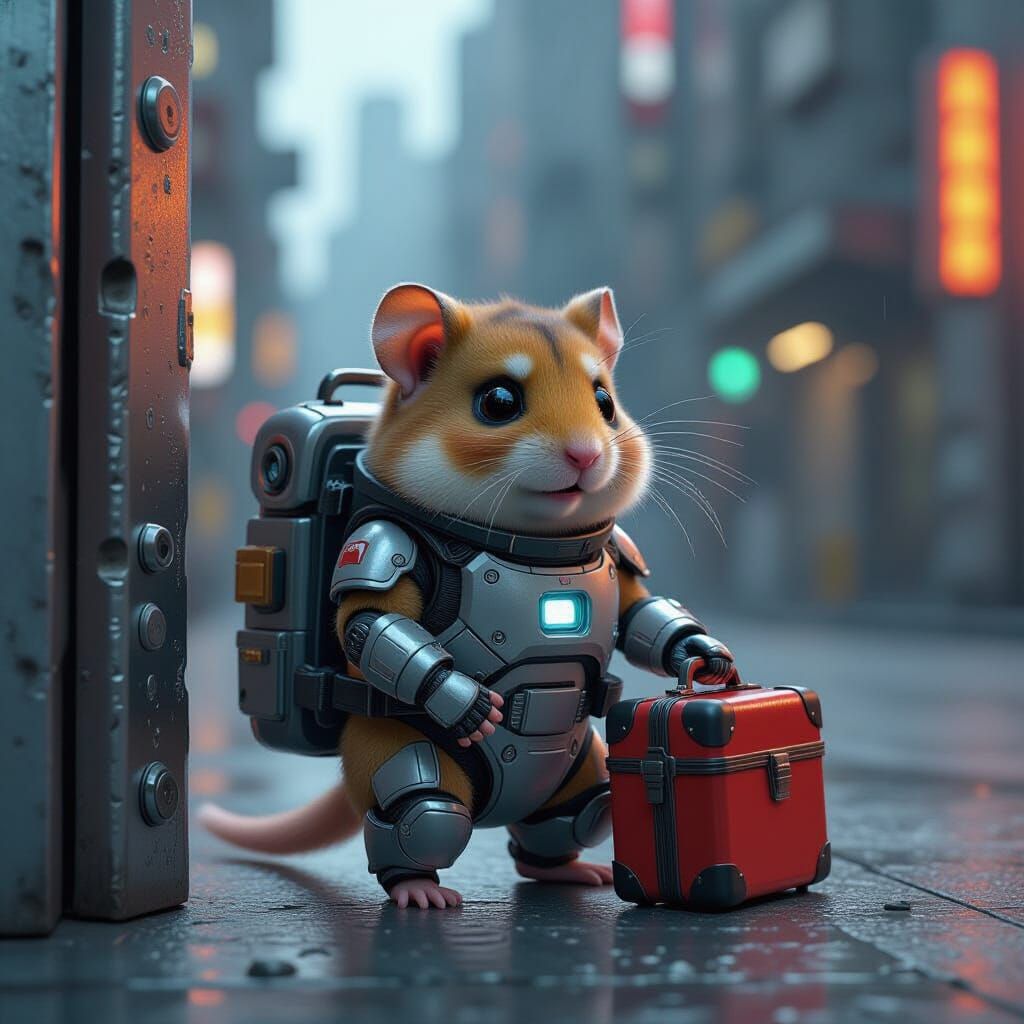 Sad Hamster Leaving Home in Exosuit: Anime Style
