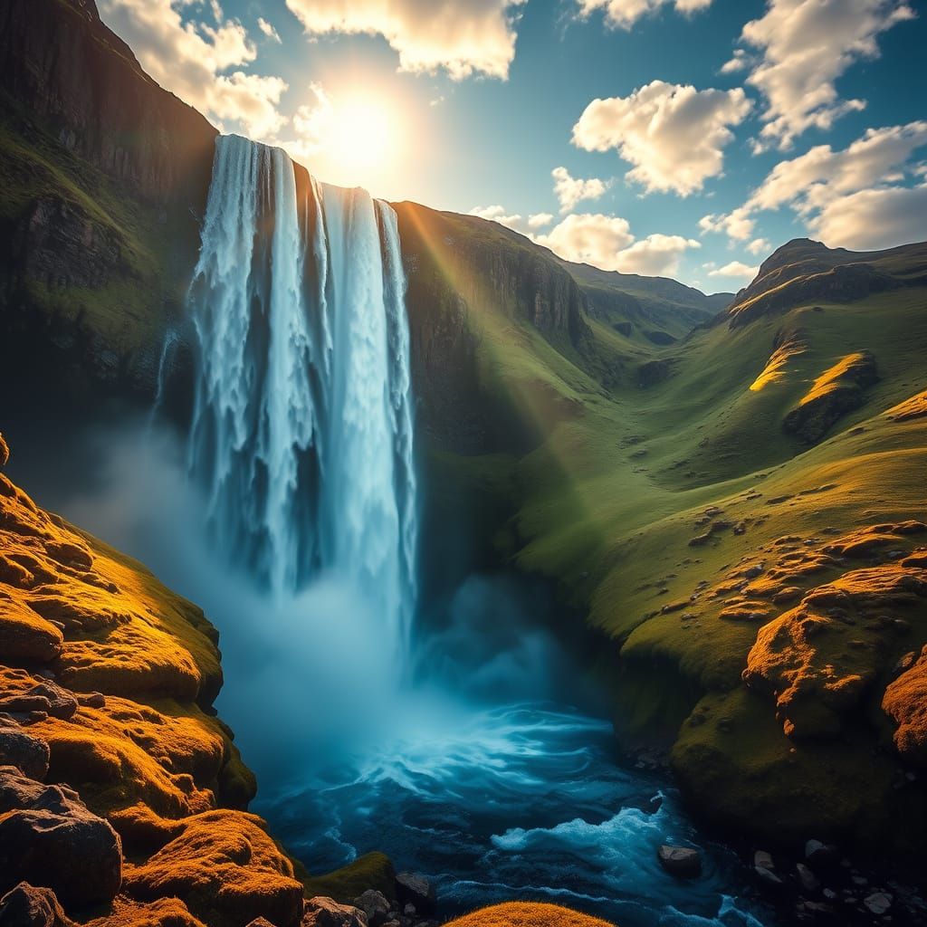 Surreal Futuristic Waterfall in Chrome