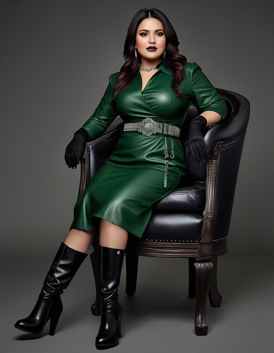 Elegant Gothic Beauty in Dark Green Attire