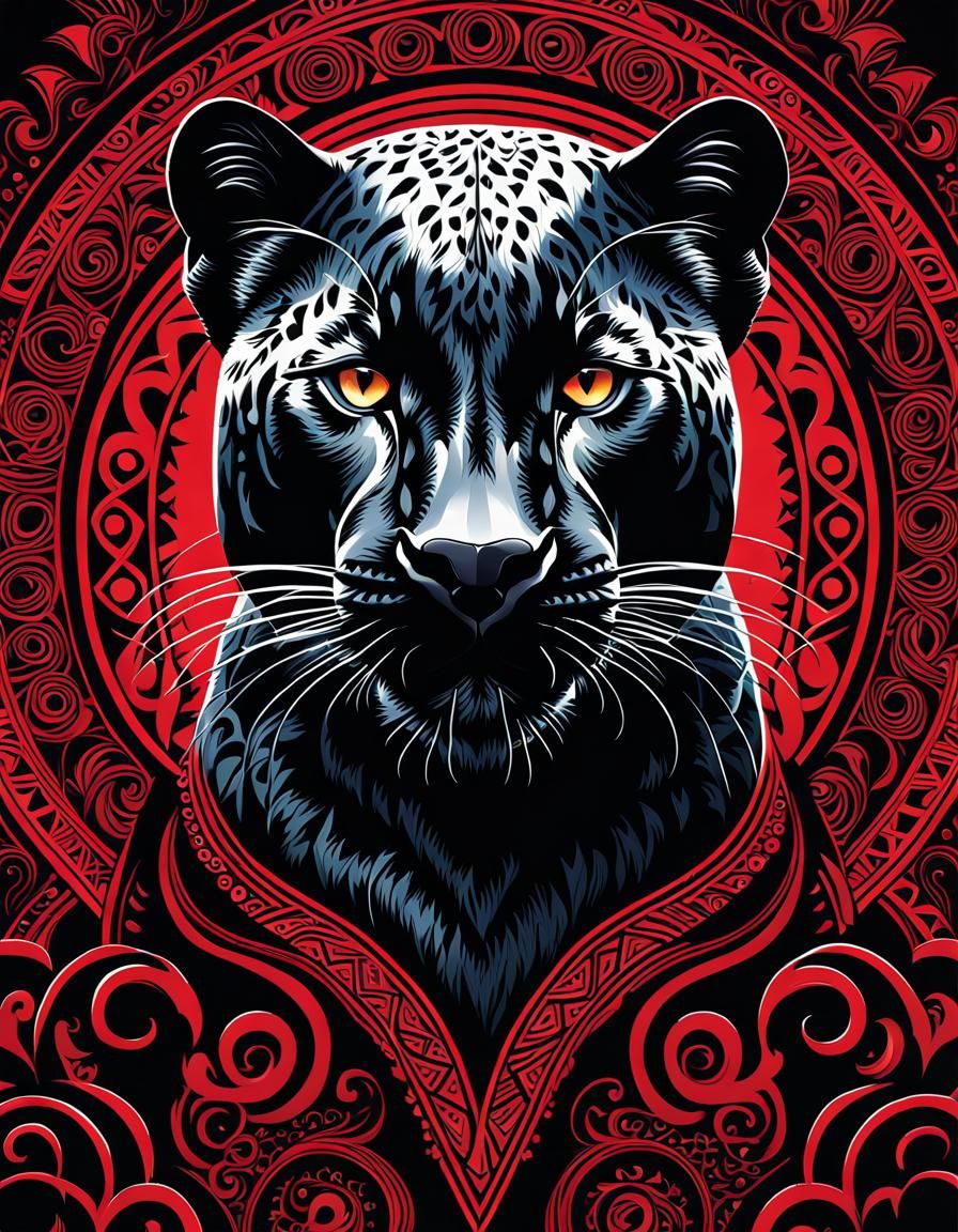 Powerful Black Panther with Tribal Patterns