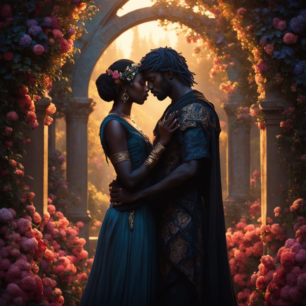 Hades and Persephone Embrace in Mythic Realism